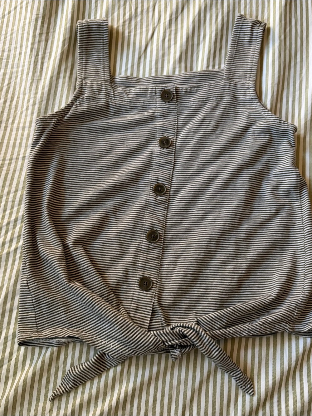 LOFT Striped Button Tie-Front Tank